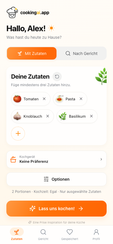 cookingai.app: Zutaten auswählen
